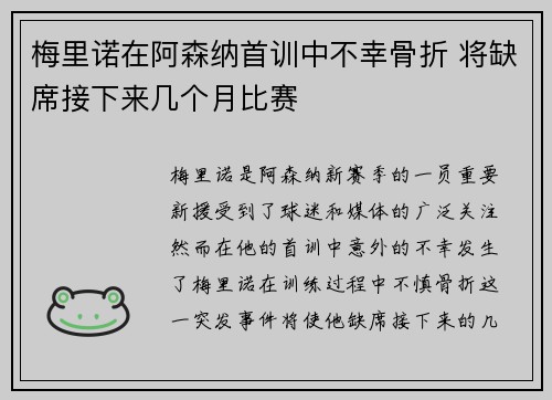 梅里诺在阿森纳首训中不幸骨折 将缺席接下来几个月比赛